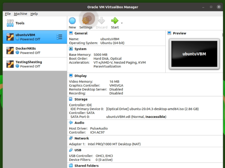 VirtualBox Manager Main Window